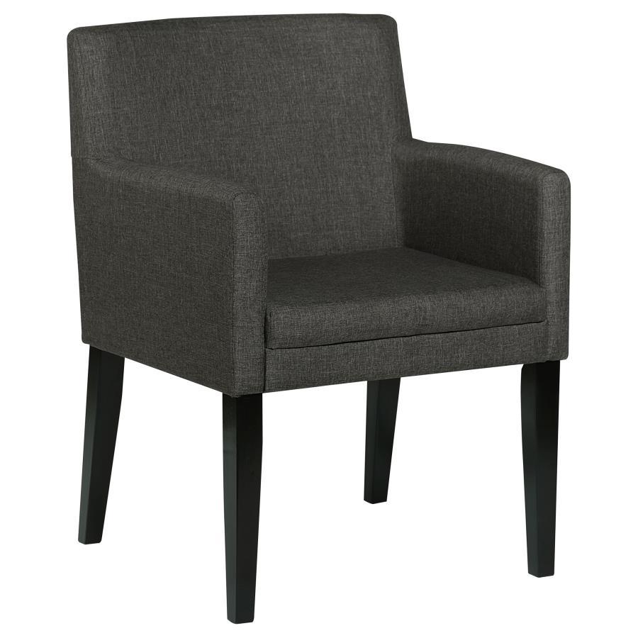 Catherine Set of 2 Upholstered Dining Arm Chairs in Charcoal Gray Fabric with Cushioned Arms, Mid-Century Modern Style for Comfortable Dining