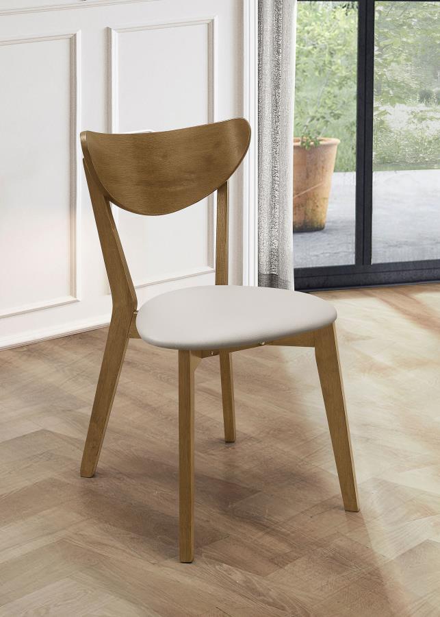 Kersey Curved Wood Dining Side Chair Set of 2 in Chestnut – Retro-Inspired Wooden Chairs with Cushioned Tan Leatherette Seat for Stylish Dining