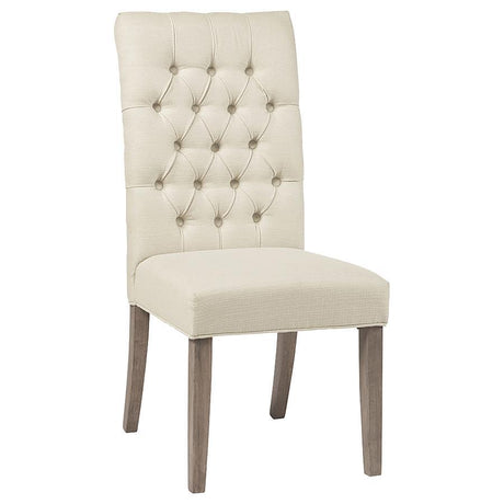 Douglas Dining Side Chair Set of 2 – Tufted Fabric Upholstery in Oatmeal, Vineyard Oak Finish, Rustic Parsons Chairs for Dining Room