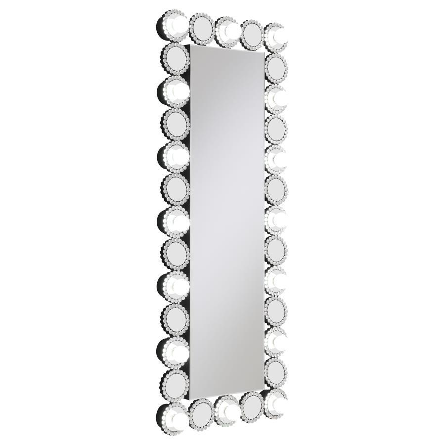 Aghes Wall Mirror with LED Lighting – Silver Hollywood Style Full-Length Accent Mirror with 16 Lights for Glamorous Entryway or Bedroom