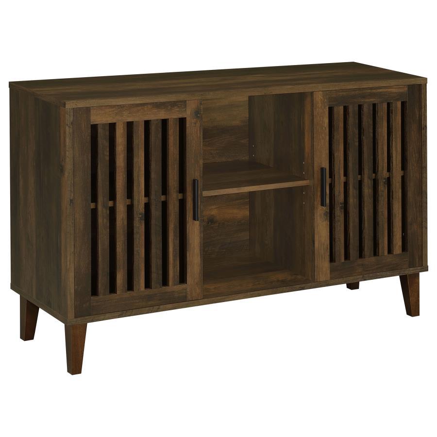 Torin 2-Door Engineered Wood Accent Cabinet – Dark Pine Finish, Rustic Farmhouse Style, Slatted Panel Doors, Tapered Legs, Spacious Storage