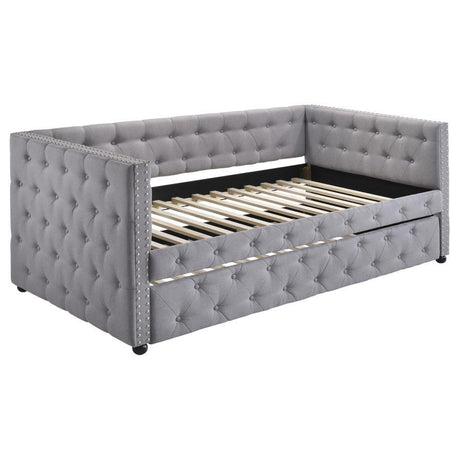 Mockern Upholstered Twin Daybed With Trundle – Modern Gray Tufted Design with Extra Sleeping Space for Guests, Lounging, Reading, or TV
