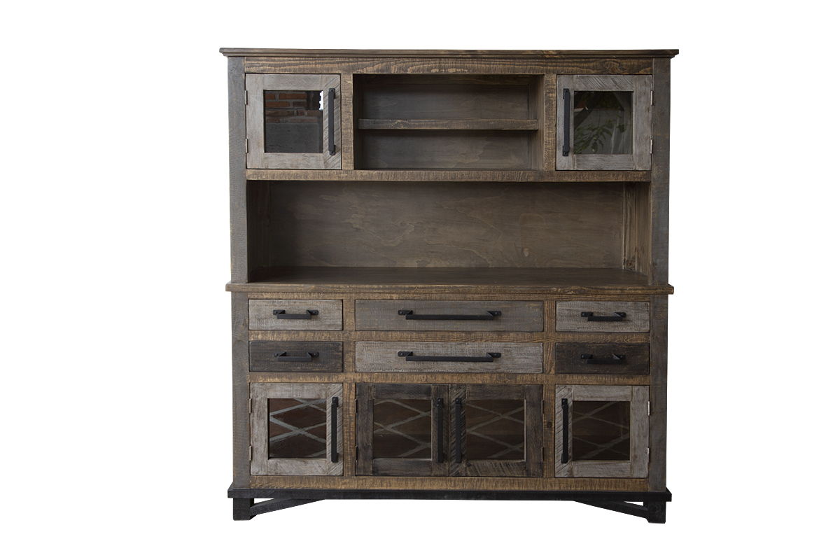 Loft - Buffet And Hutch With 6 Drawers / 6 Doors - Two Tone Gray / Brown