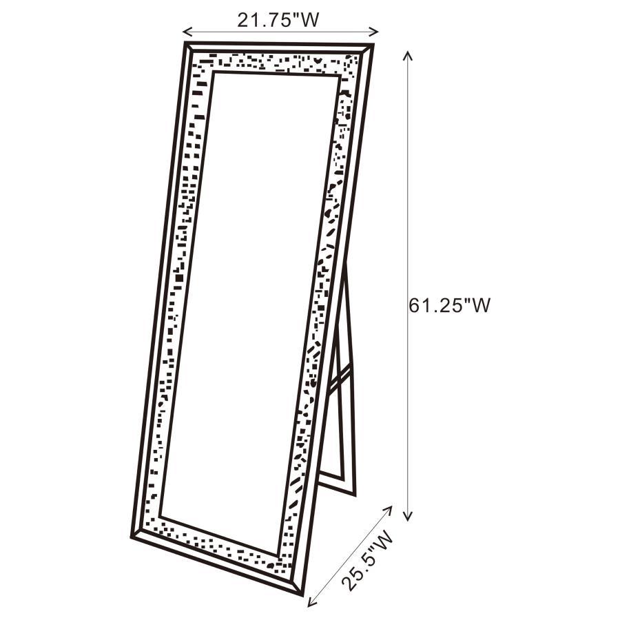 Carisi Crystal Acrylic Standing Mirror – Silver Frame with LED Lighting, 21.75"W x 25.5"D x 61.25"H, Modern Full-Length Accent for Bedroom or Foyer