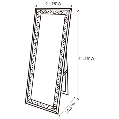 Carisi Crystal Acrylic Standing Mirror – Silver Frame with LED Lighting, 21.75"W x 25.5"D x 61.25"H, Modern Full-Length Accent for Bedroom or Foyer