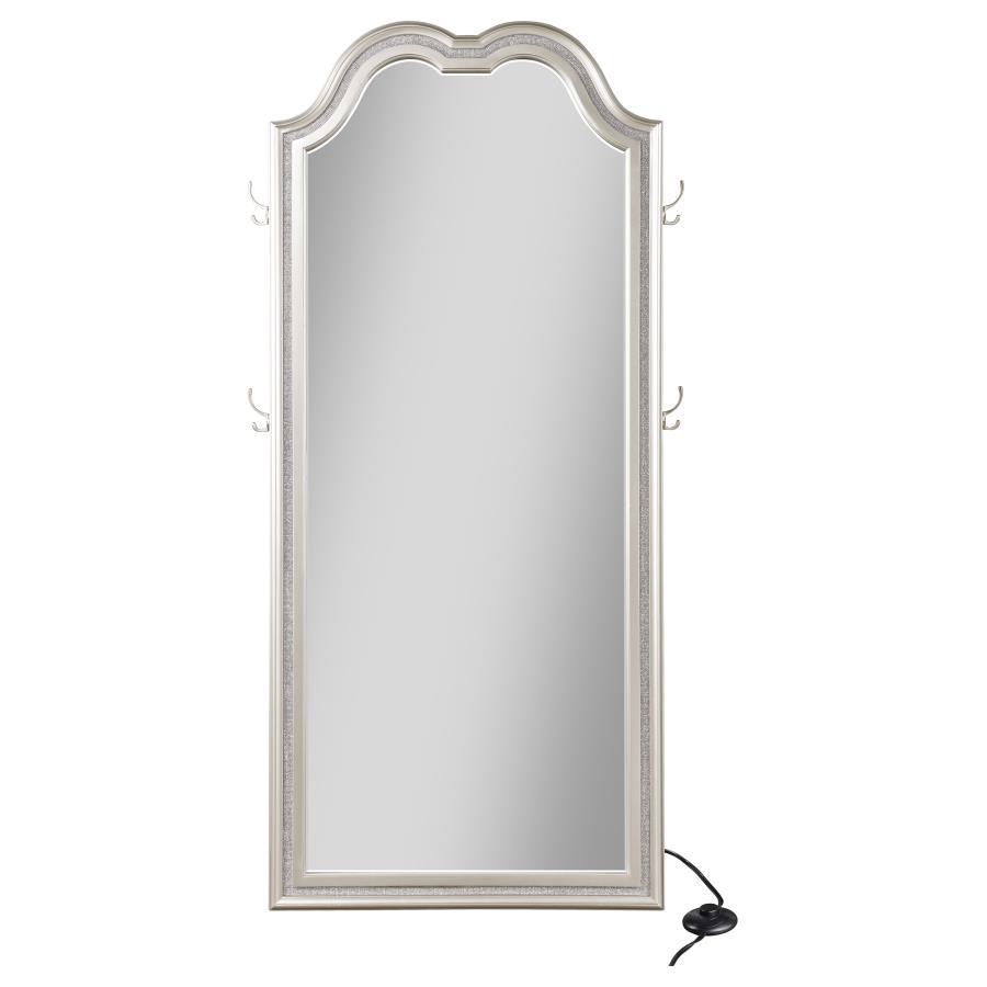 Evangeline Full Length LED Light Floor Mirror in Silver Oak – Contemporary Arch Top Design with Ambient Lighting for Bedroom or Dressing Area