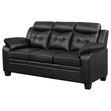 Finley Upholstered Padded Arm Tufted Sofa – Modern Black Tufted Loveseat with Plush Padding – Stylish & Comfortable for Living Room & Lounge Spaces