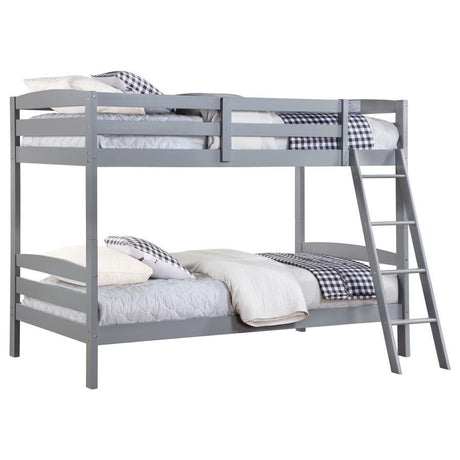 Rhea Wood Twin Over Twin Bunk Bed with Safety Rails, Ladder, Slatted Headboards, Modern Gray Finish, Durable Kids and Guest Room Furniture