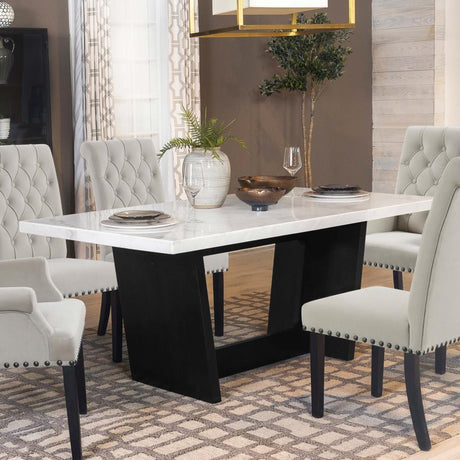 Osborne Marble Top Dining Table – Mid-Century Modern, Rustic Espresso Finish, Flared Legs, Durable Wood Construction, 72" x 38" x 30.25"