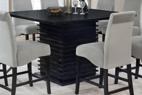 Stanton Square Counter Height Dining Table – Black, Wave-Textured Pedestal Base, Modern Rubberwood & Oak Veneer, Contemporary Dining or Home Bar Table