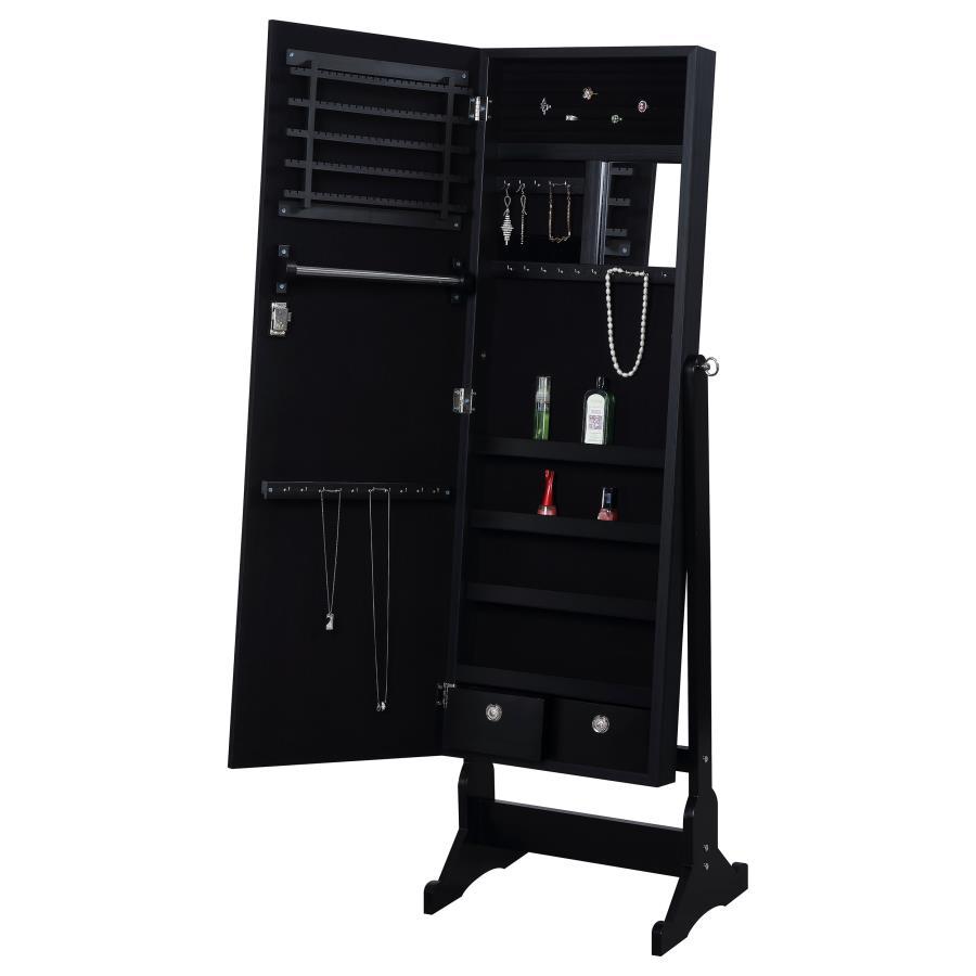 Tutuola Cheval Mirror Jewelry Armoire – Full-Length Black Standing Mirror with Hidden Storage, Hooks, Drawers, and Adjustable Tilt for Bedroom
