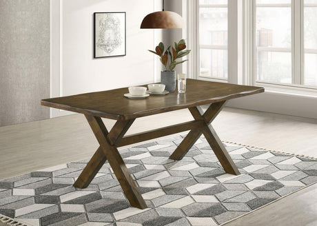 Alston Rectangular Dining Table in Knotty Nutmeg – Solid Hardwood Construction with Distressed Edges, Organic Wood Grain, and Timeless Rustic Charm