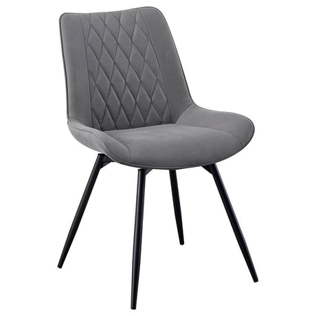 Diggs Upholstered Swivel Dining Side Chair (Set of 2) – Gray Fabric with Diamond-Quilted Design, Gunmetal Legs & 360° Swivel for Modern Dining