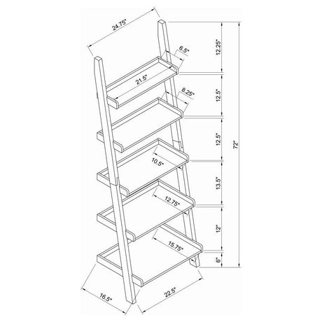Colella 5-Shelf Ladder Bookshelf – Modern Space-Saving Bookcase, Display Shelves for Home or Office, Contemporary Cappuccino Wood Storage Ladder
