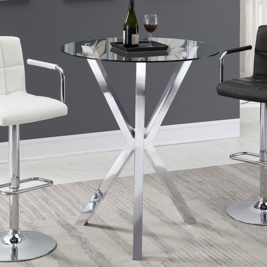 Denali Round Glass Top Bistro Bar Table – Chrome Finish, X-Shaped Base, Sleek Modern Design, Stylish Kitchen or Breakfast Nook Accent Table
