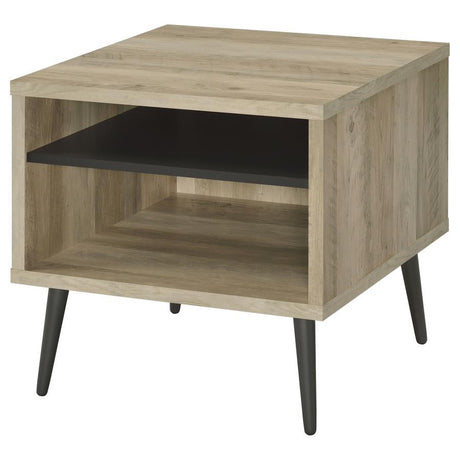 Welsh Square Engineered Wood End Table with Antique Distressed Pine Finish, Retro-Inspired Design, Gray Shelf, Tapered Rounded Rubberwood Legs