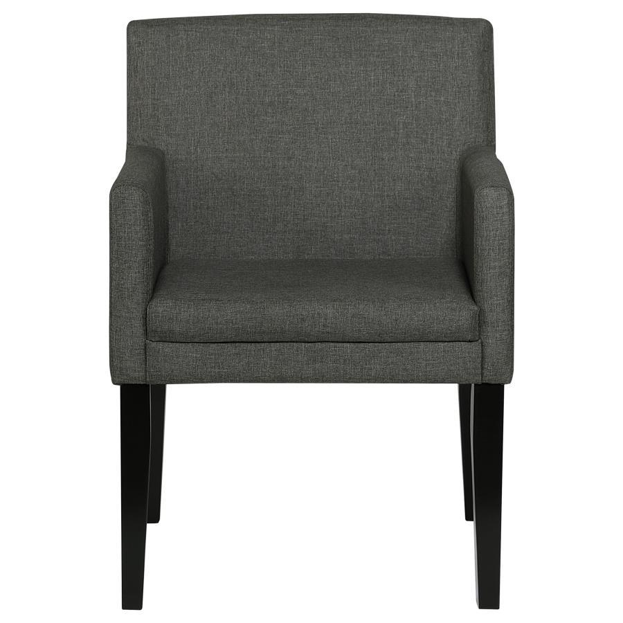 Catherine Set of 2 Upholstered Dining Arm Chairs in Charcoal Gray Fabric with Cushioned Arms, Mid-Century Modern Style for Comfortable Dining