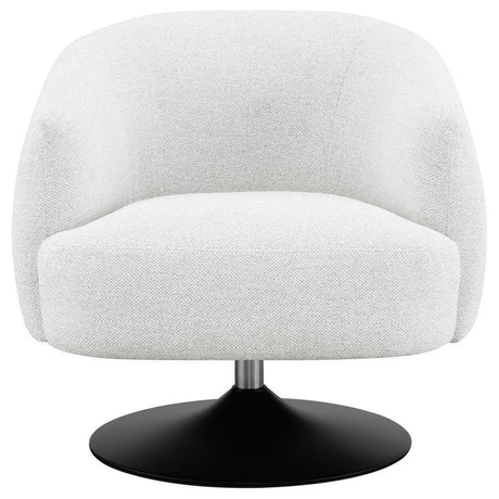 Dave Upholstered Barrel Back Swivel Club Chair – Beige Boucle Fabric Accent Chair with 360-Degree Swivel, Channel Tufting, Pedestal Base