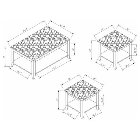 Flores 3 Piece Faux Marble Top Coffee Table Set – Cappuccino, Includes Coffee Table and 2 End Tables with Engineered Wood and Laminate Veneer