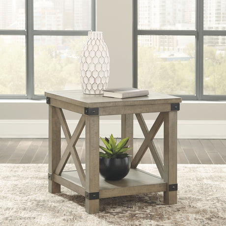 Aldwin - Rectangular End Table - Crossbuck Styling - Gray