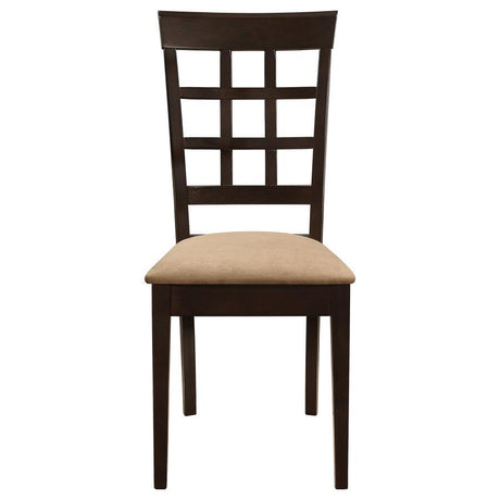 Gabriel Lattice Back Side Chairs – Set of 2 Cappuccino Wooden Dining Chairs with Plush Padded Seats and Stylish Checkered Design for Modern Dining