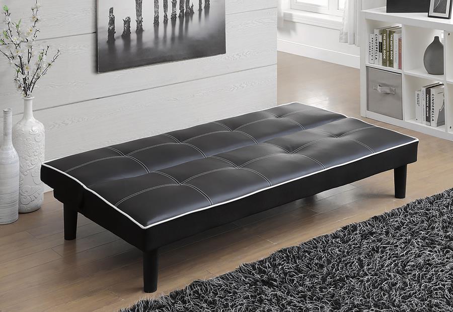 Katrina Upholstered Tufted Convertible Sofa Bed in Black – 67-Inch Modern Sofa Bed with High-Density Foam, Leatherette Upholstery, and Sinuous Spring Support