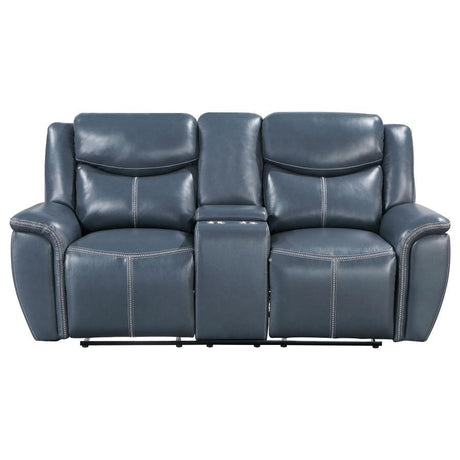 Sloane Upholstered Padded Arm Reclining Loveseat – Blue Faux Leather, Dual Recliners, Plush Foam Cushions, Modern Living Room Comfort
