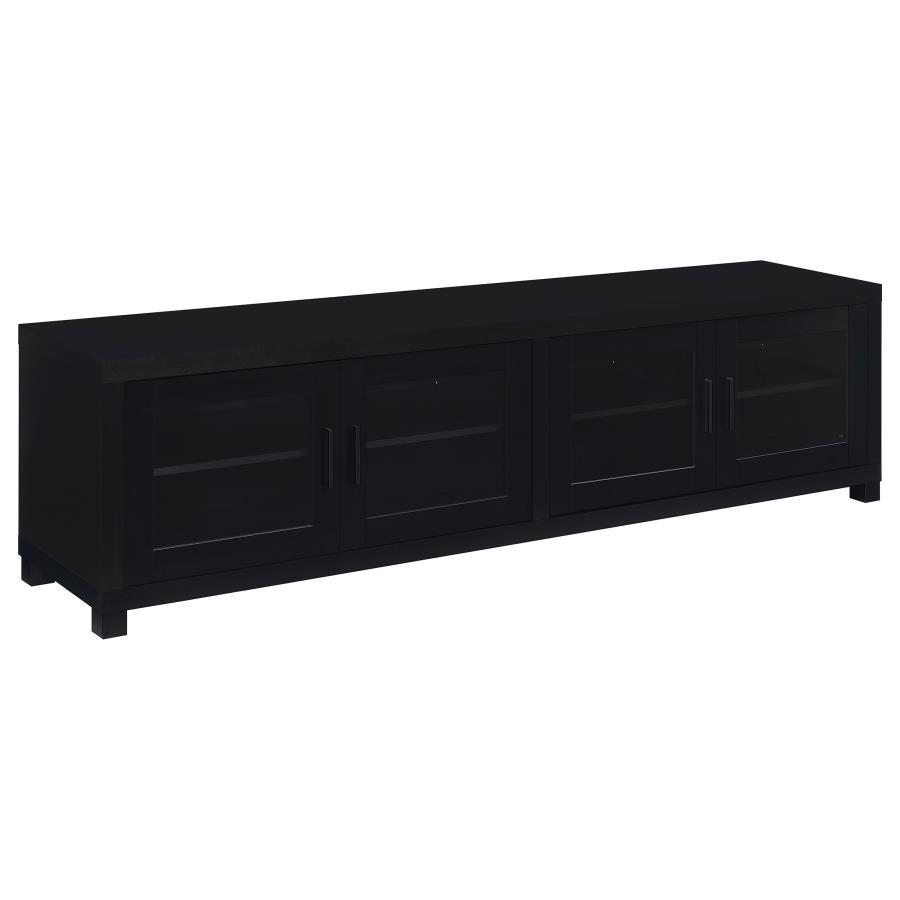 Jupiter 4-Door Engineered Wood TV Stand – Black, Modern Media Console with Adjustable Shelves for Living Room Entertainment