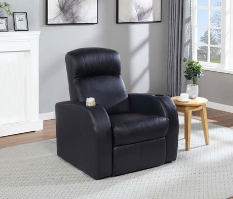 Cyrus Upholstered Track Arm Recliner – Black, High Back Cushion, Rounded Edges, Modern Home Theater Chair, Comfortable Movie Night Seating