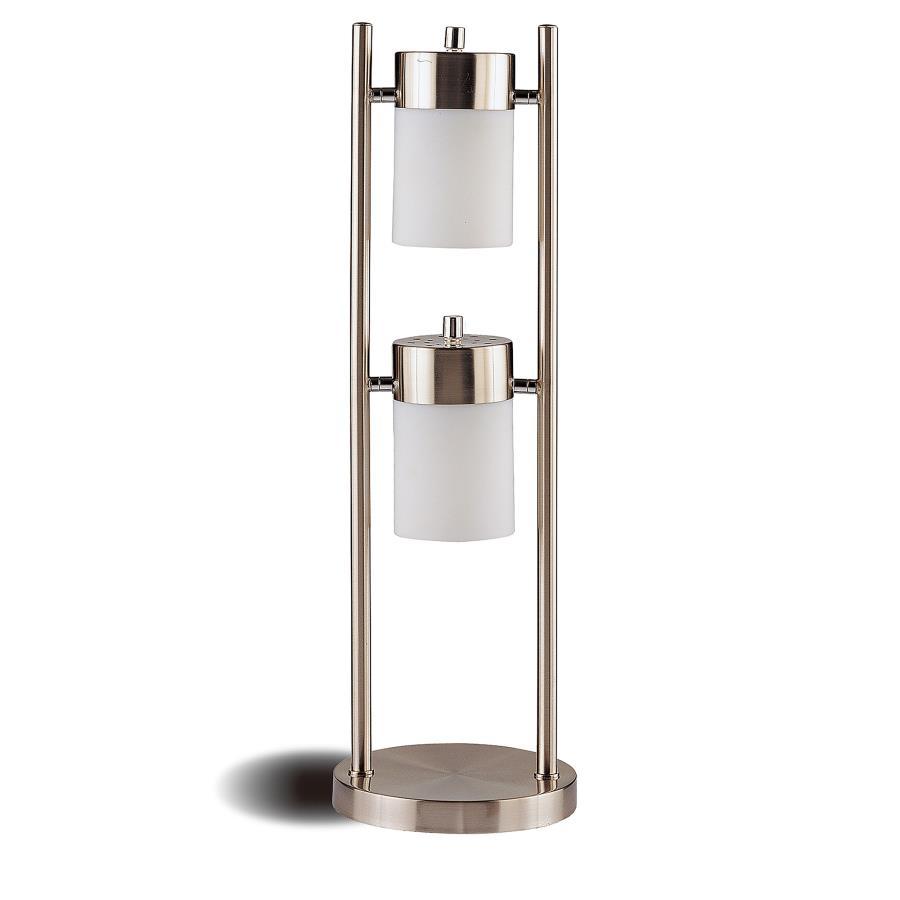 Munson 2 Swivel Lights Bedside Table Lamp – Silver Brushed Metal Base with Frosted Glass Shades, Contemporary Modern Bedroom Lighting