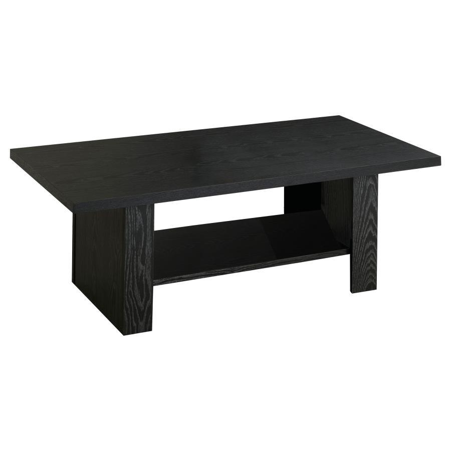 Rodez 3-Piece Coffee Table Set in Black Oak, Engineered Wood with Scratch-Resistant Laminate, Includes Coffee Table and Two End Tables, Modern Living Room