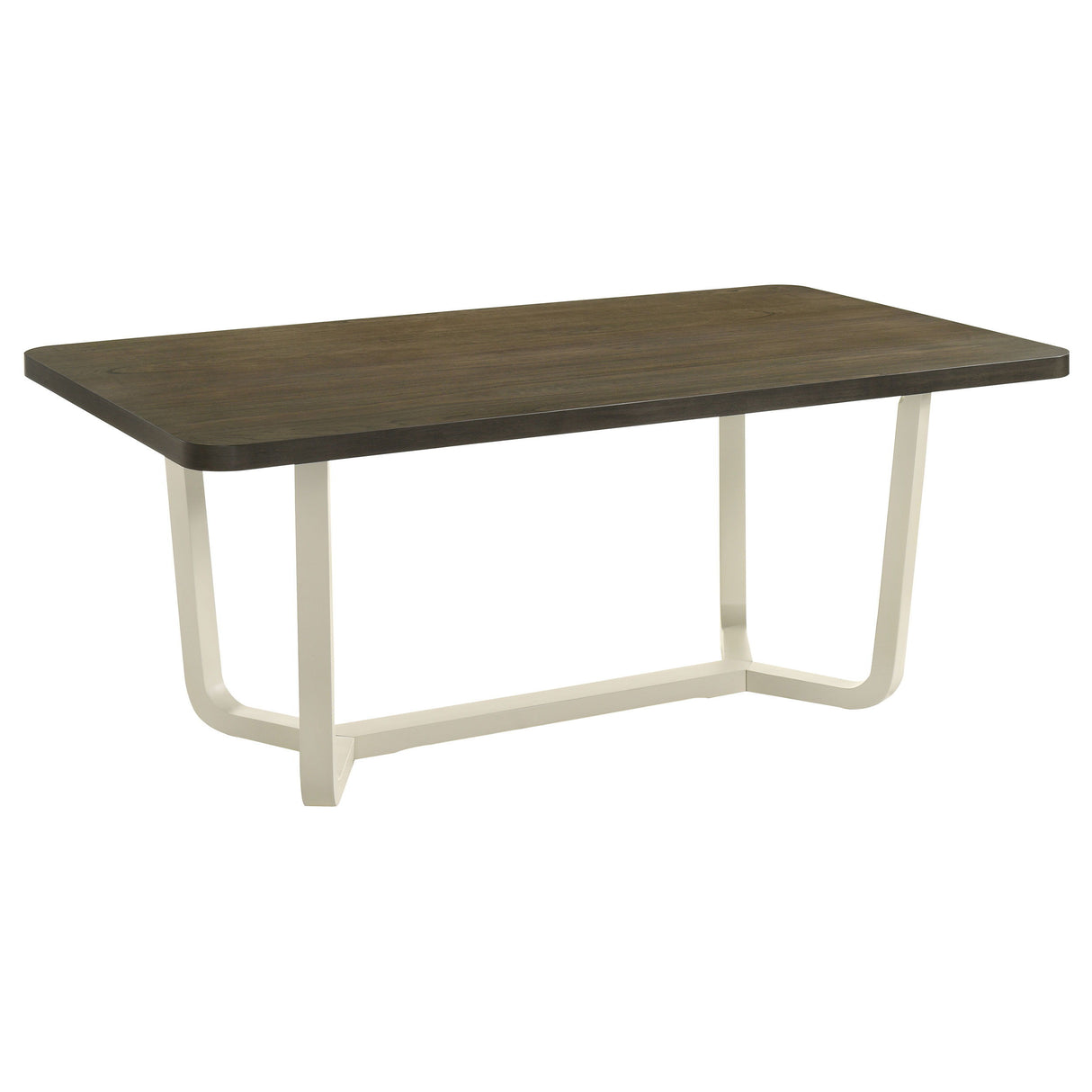 Biloxi Rectangular Wood Dining Table in Grayish Brown, Two-Tone Modern Design with Angular White Base, Sleek Rounded Corners, Contemporary Dining Room Table