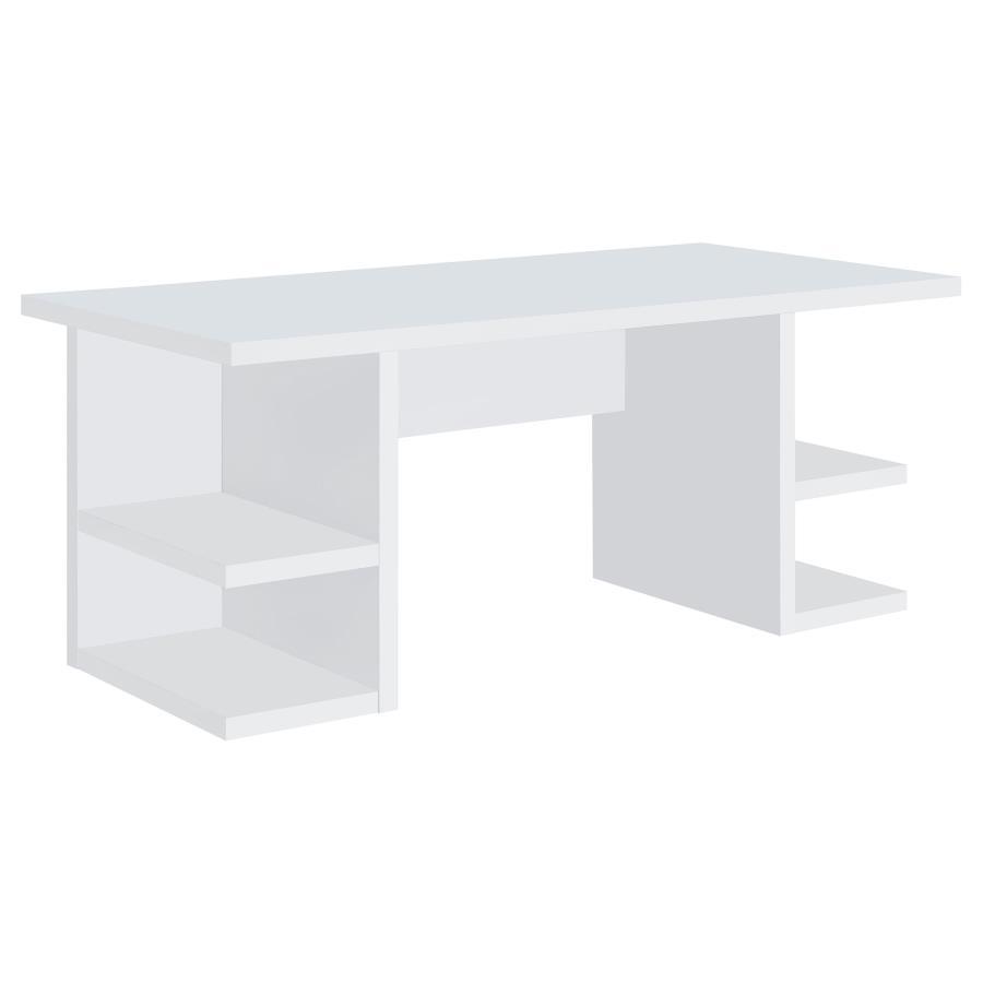 Alice – 4-Shelf Engineered Wood Writing Desk with White Finish, Built-In Storage Shelves, Compact Modern Workspace Design