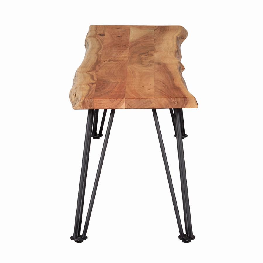 Sherman Wood Dining Bench in Natural Acacia – Rustic Industrial Design with Gunmetal Hairpin Legs, Rectangular Seating for Kitchen or Dining Room