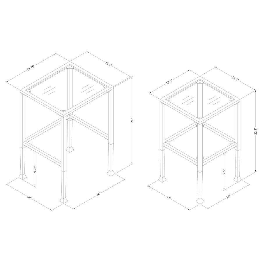 Leilani 2-Piece Glass Top Nesting Table Set – Black Powder-Coated Metal Frame, Tempered Glass, Modern Accent and Side Tables