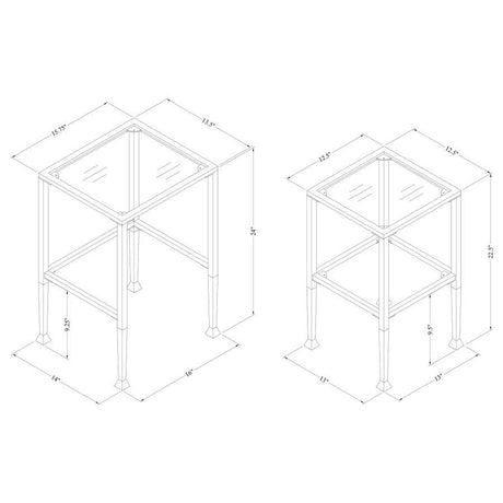 Leilani 2-Piece Glass Top Nesting Table Set – Black Powder-Coated Metal Frame, Tempered Glass, Modern Accent and Side Tables