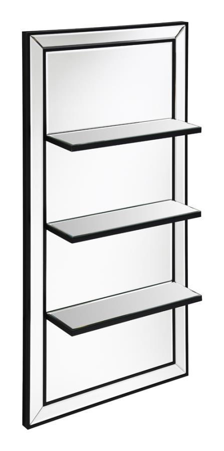 Oriel Rectangular Wall Mirror in Silver with 3 Shelves – Modern Glam Vertical Mirror with Beveled Edges for Bedroom, Bathroom, or Entryway