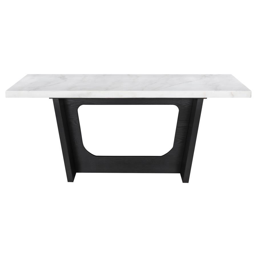 Osborne Marble Top Dining Table – Mid-Century Modern, Rustic Espresso Finish, Flared Legs, Durable Wood Construction, 72" x 38" x 30.25"