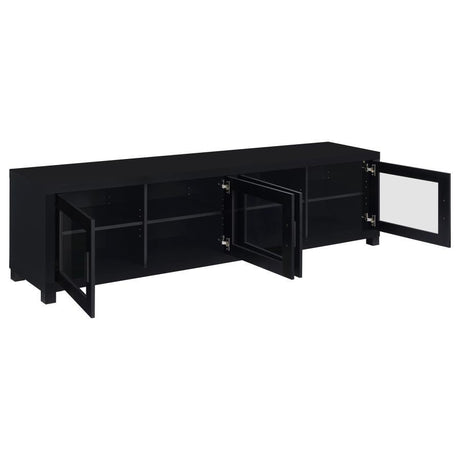 Jupiter 4-Door Engineered Wood TV Stand – Black, Modern Media Console with Adjustable Shelves for Living Room Entertainment