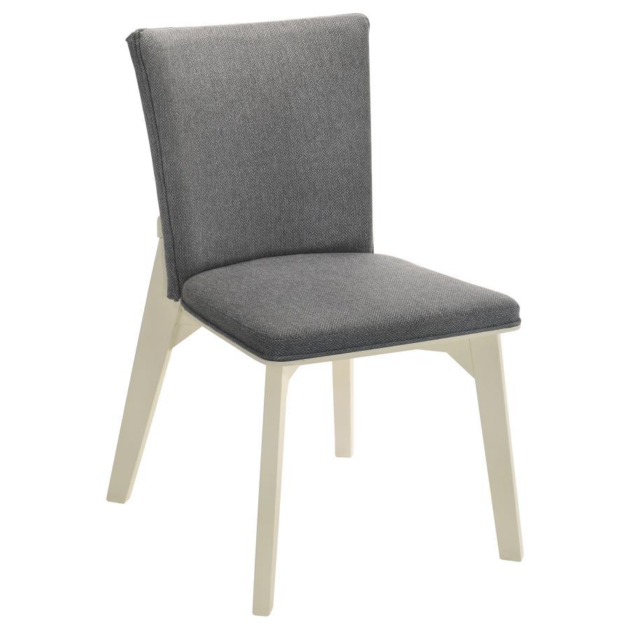 Biloxi Upholstered Dining Side Chair Set of 2 – Gray Fabric, Plush Cushioning, White Angular Base, Modern Contemporary Seating for Kitchen or Dining Room