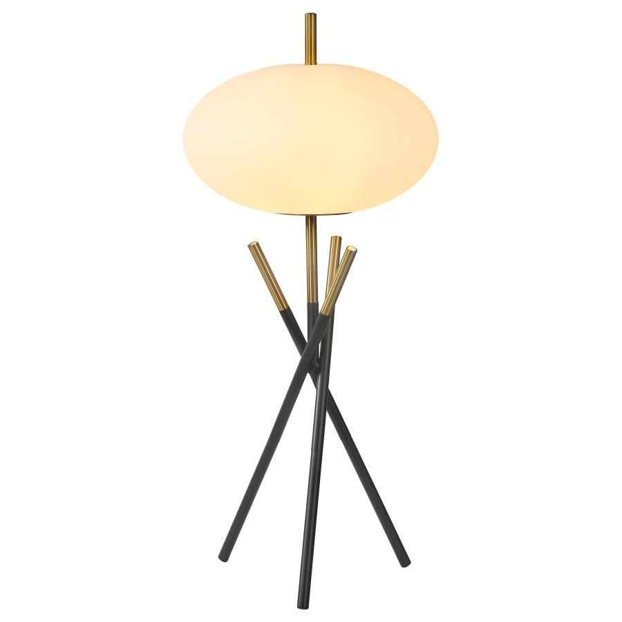 Layton White Orb Shade Tripod Table Lamp in Black – Modern Black and Gold Metal Design with Frosted Globe Shade for Ambient Home Lighting