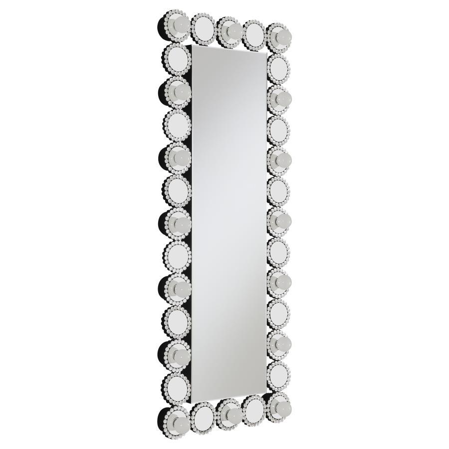 Aghes Wall Mirror with LED Lighting – Silver Hollywood Style Full-Length Accent Mirror with 16 Lights for Glamorous Entryway or Bedroom