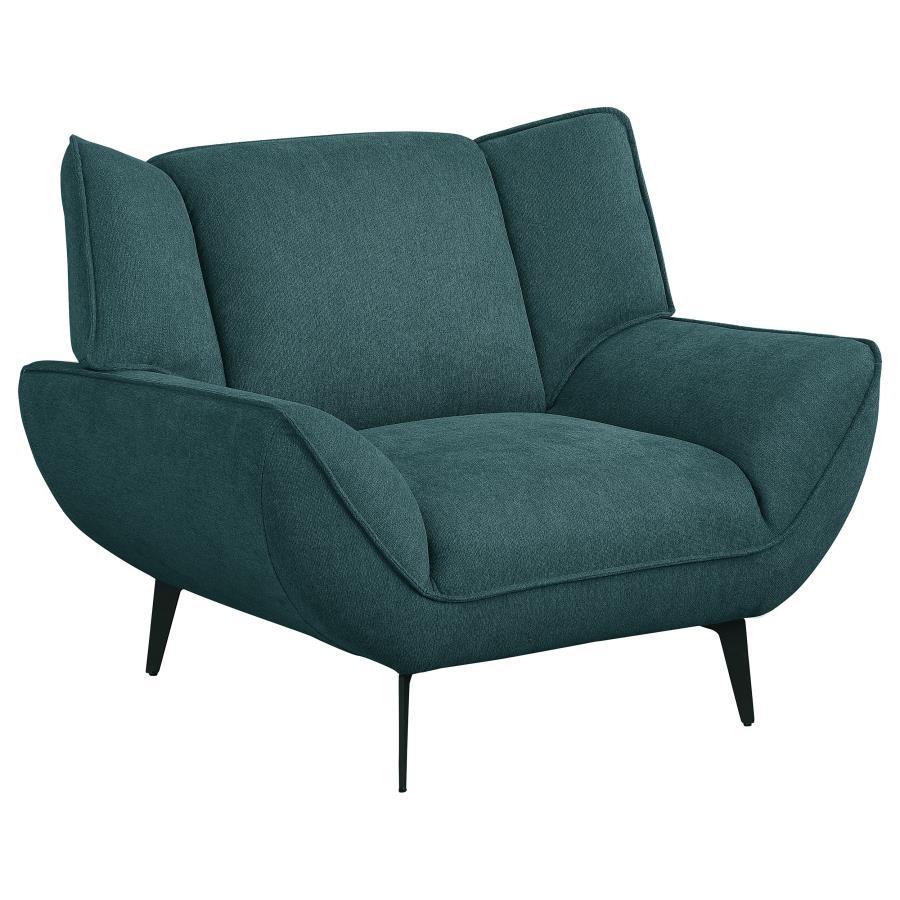 Acton - Upholstered Flared Arm Accent Chair – Teal Blue Fabric with Tapered Black Metal Legs & Wing Back Design for Stylish Comfort