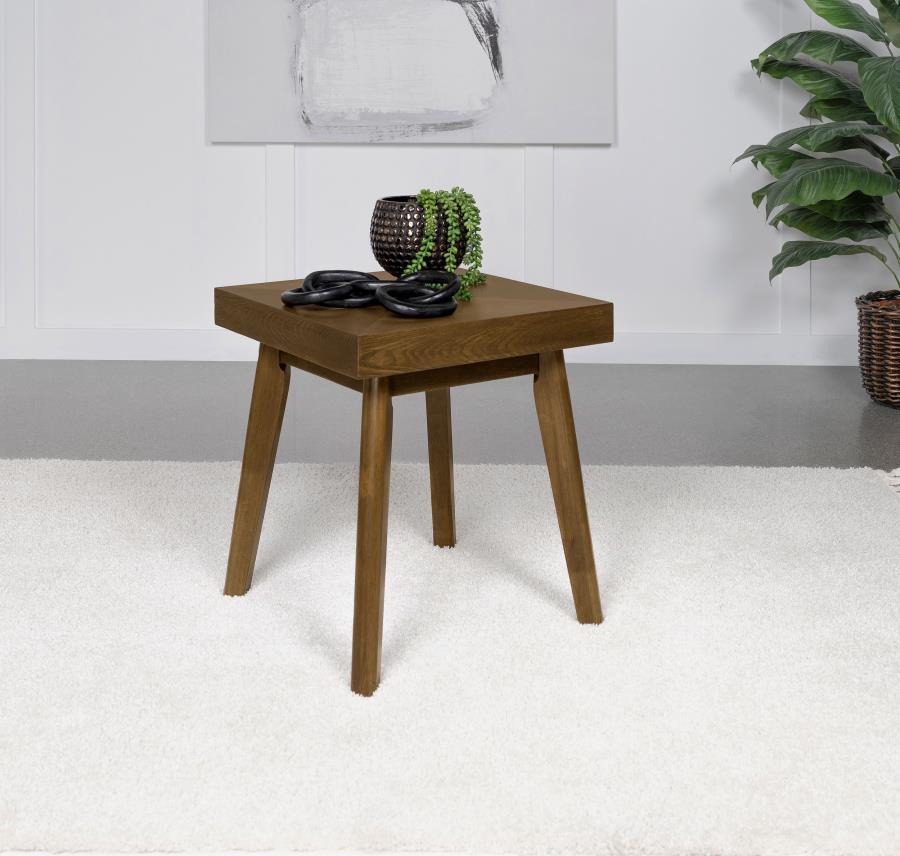 Westerly Square Wood Side End Table in Walnut Brown with Parquet Veneer, Mid-Century Modern Design, Sturdy Construction, and Elegant Geometric Silhouette