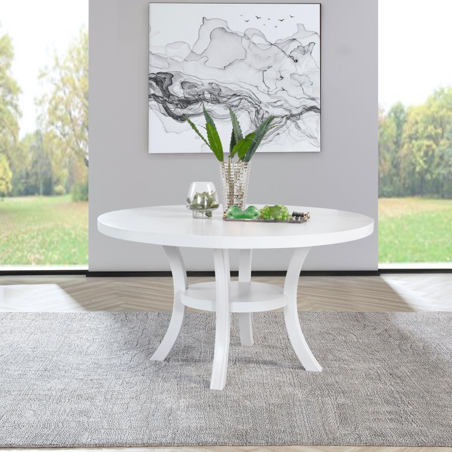Judd - Round Dining Wood Table With Shelf - Pearl White Finish For Modern Kitchens, Breakfast Nooks, Or Dining Spaces