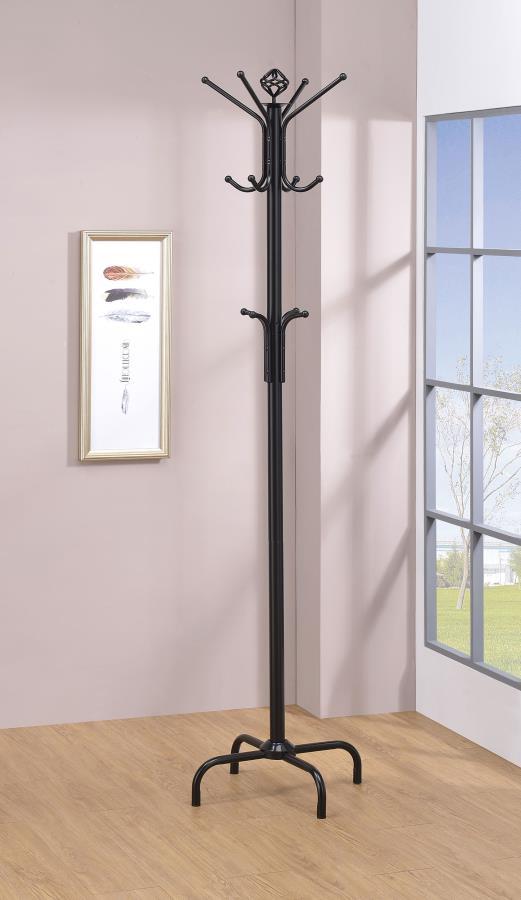 Collier 12-Hook Freestanding Coat Rack Hat Hanger – Black Metal Stand with Multi-Tier Curved Hooks & Stable 4-Leg Base for Entryway or Office