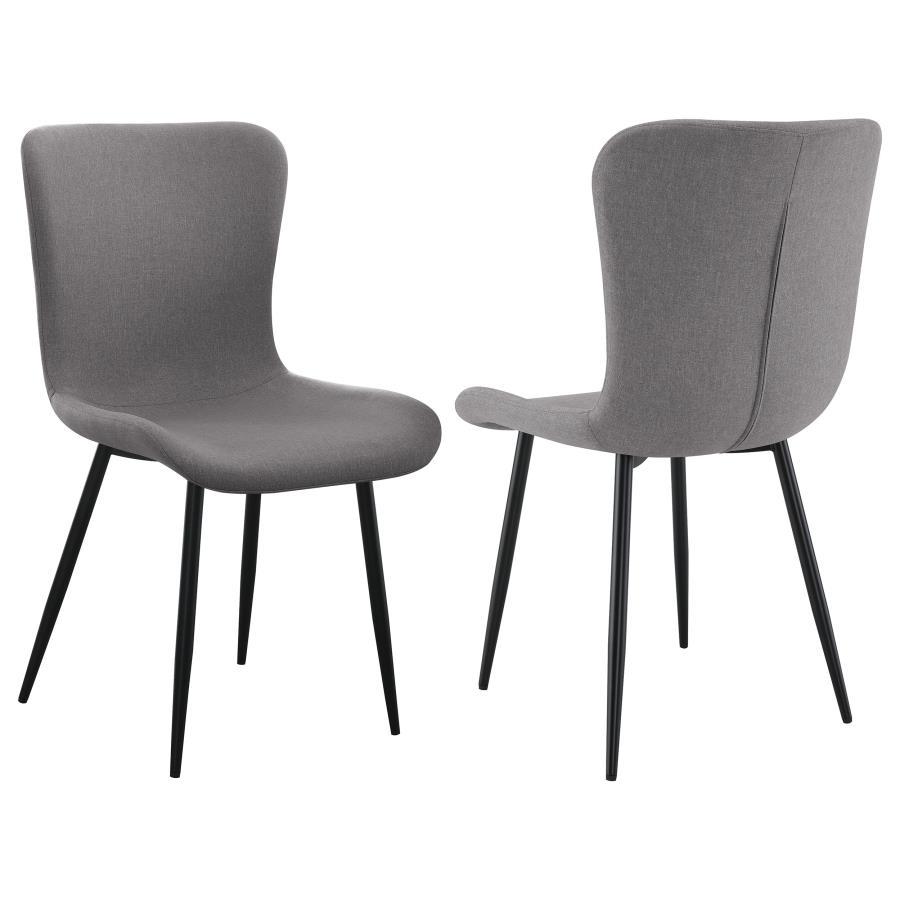 Horizon Upholstered Dining Side Chair Set of 2 in Taupe – Modern Contoured Seat with Grey Linen-Like Fabric & Black Metal Legs for Stylish Dining Rooms