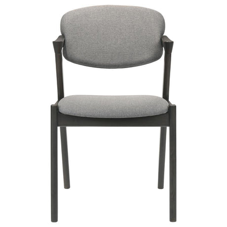Stevie Padded Wood Dining Arm Chair Set of 2 – Mid-Century Modern Z-Chair, Black Finish, Angled Back Legs, Upholstered Seat and Backrest
