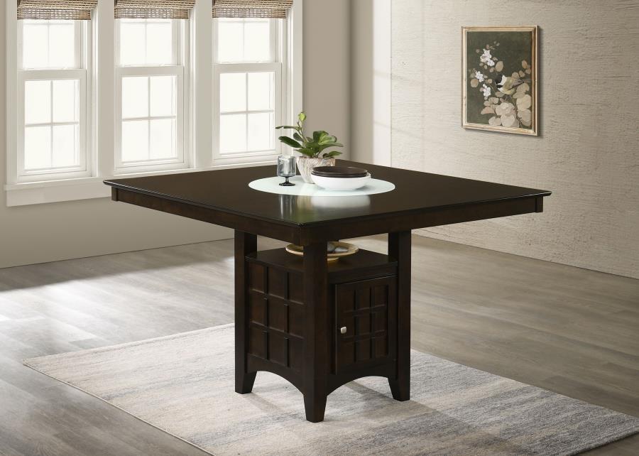 Gabriel Counter Height Dining Table – Square Cappuccino Finish, Built-In Base Storage, Sturdy Wood Construction, Modern Design for Kitchen or Dining Room