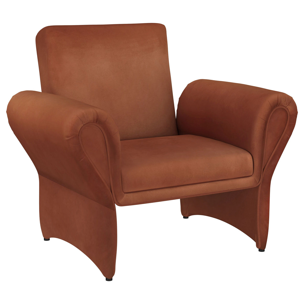 Liana Upholstered Roll Arm Accent Armchair – Modern Contemporary Rust Chair with Velvety Soft Fabric, Sculptural Silhouette, and Elegant Panel Legs